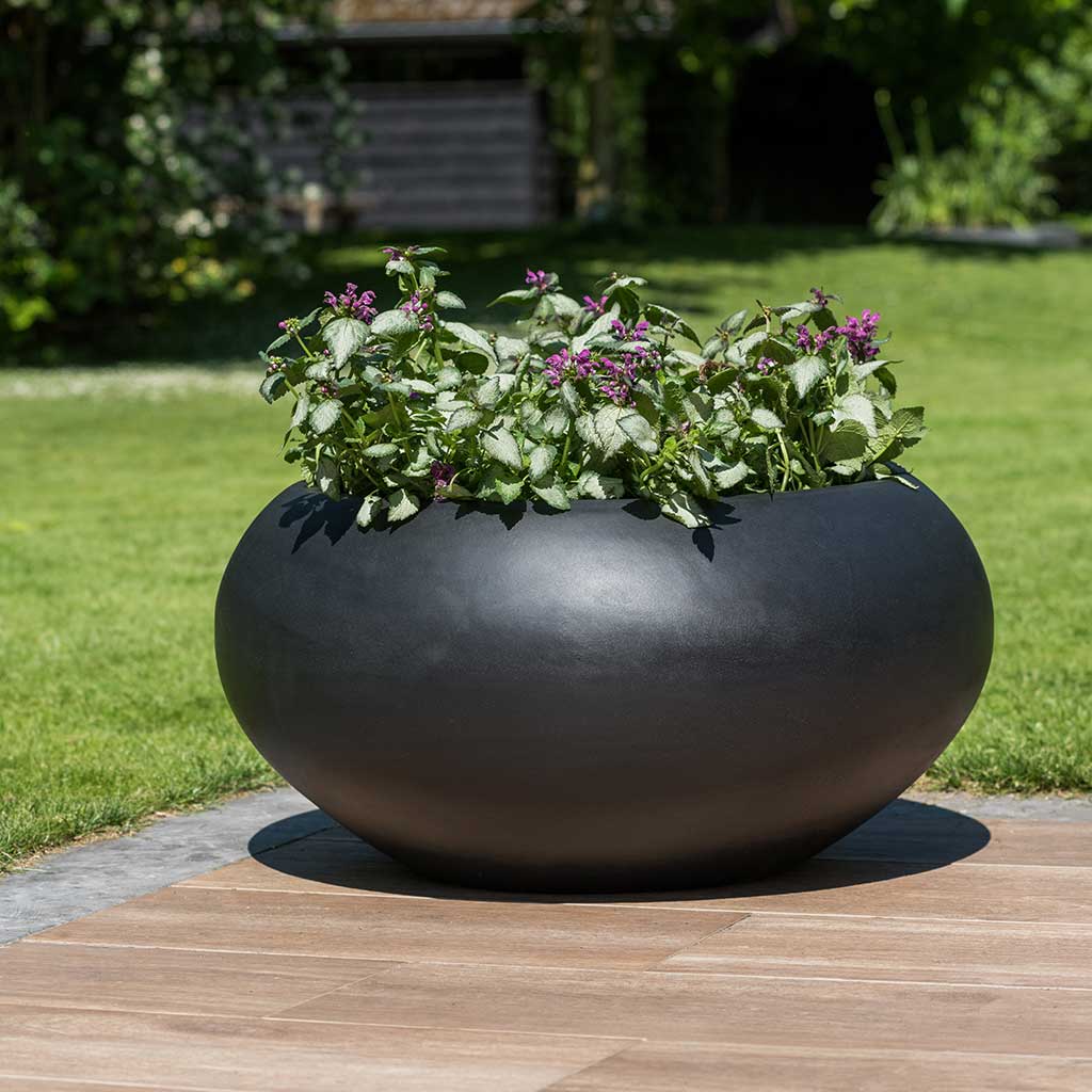 Cora Natural Bowl Planter - Black