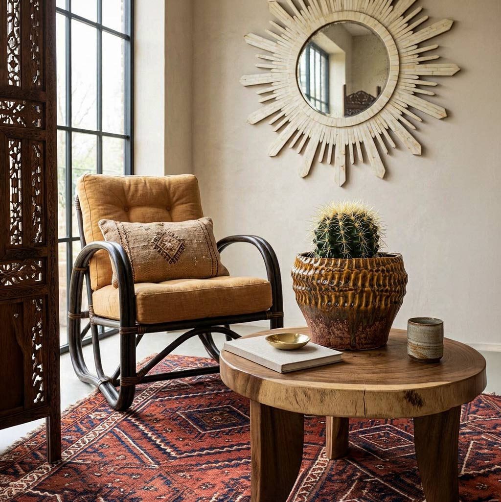 Echinocactus grusonii Golden barrel 13x15cm house plant in Deb Pot Savannah 20x15cm boho inspired sitting nook