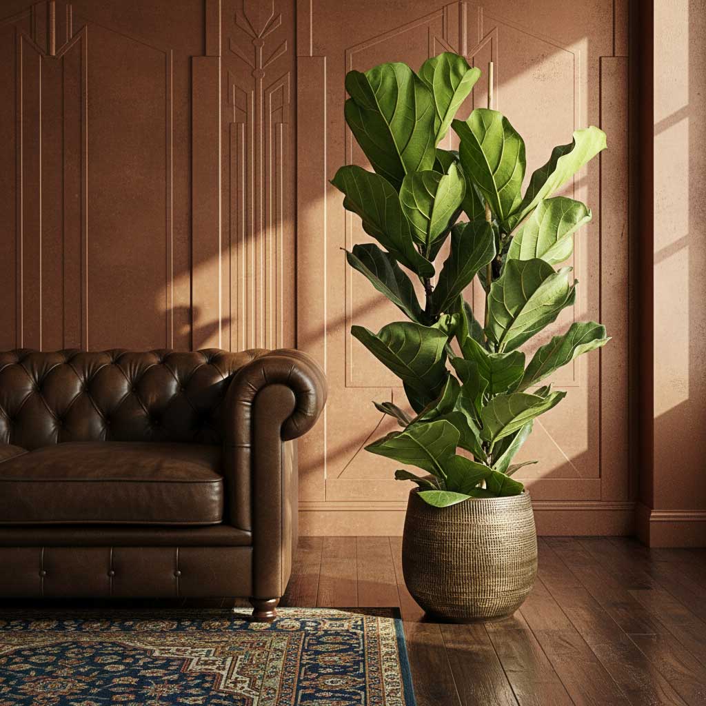 Ficus-lyrata - Fiddle Leaf Fig 24x110cm 2 Stems in a Ryan Pot Shiny Gold 31x28cm