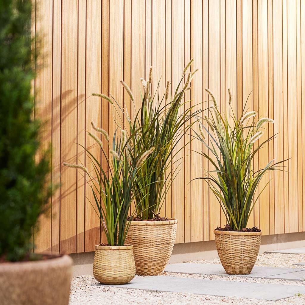 Grass Cattails Artificial In Basket