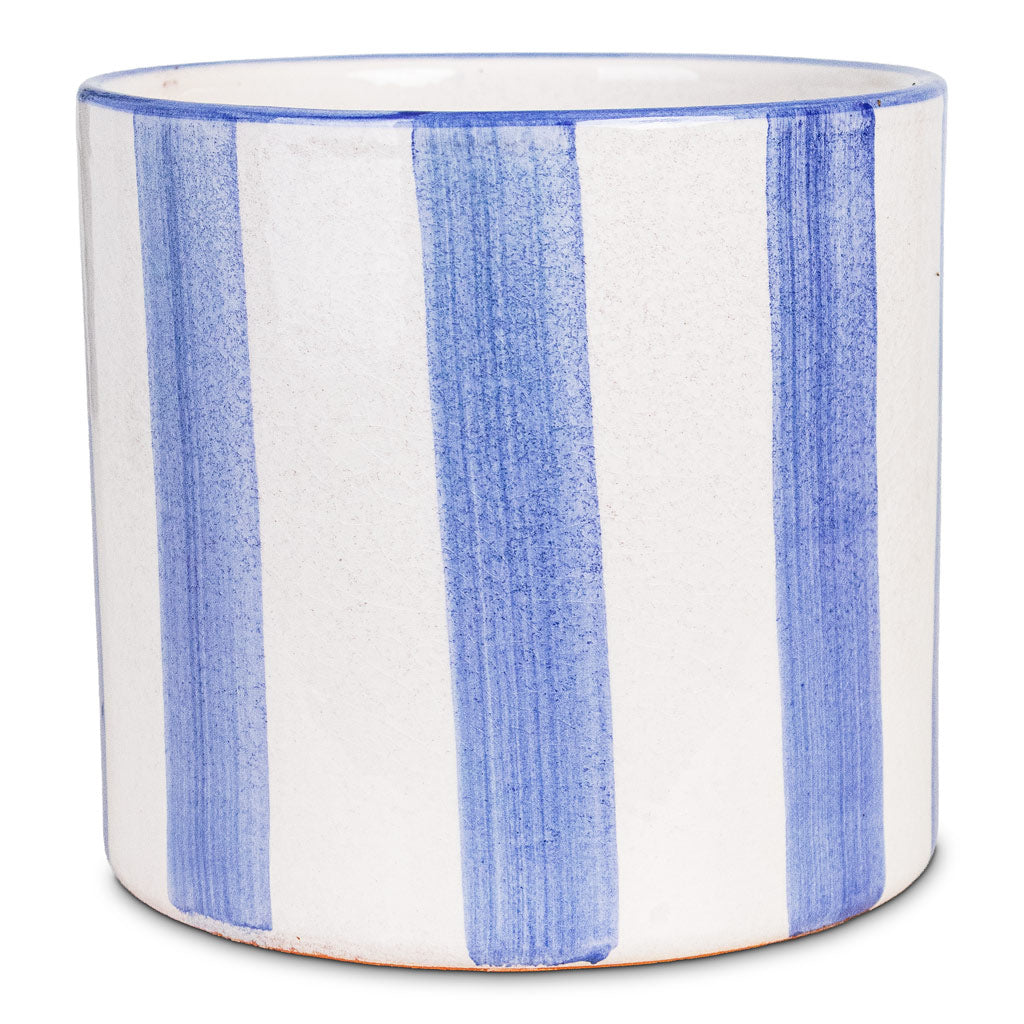 Paros Painted Pot Blue Stripe 15x14cm