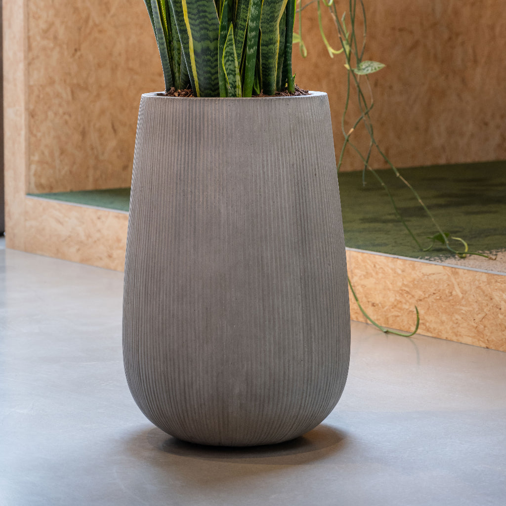 Patt High Plant Vase - Ridged Cement
