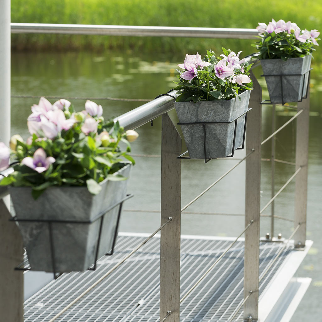 Ella Artstone Balcony Trough Planter - Grey & Amy Hanger On Railing