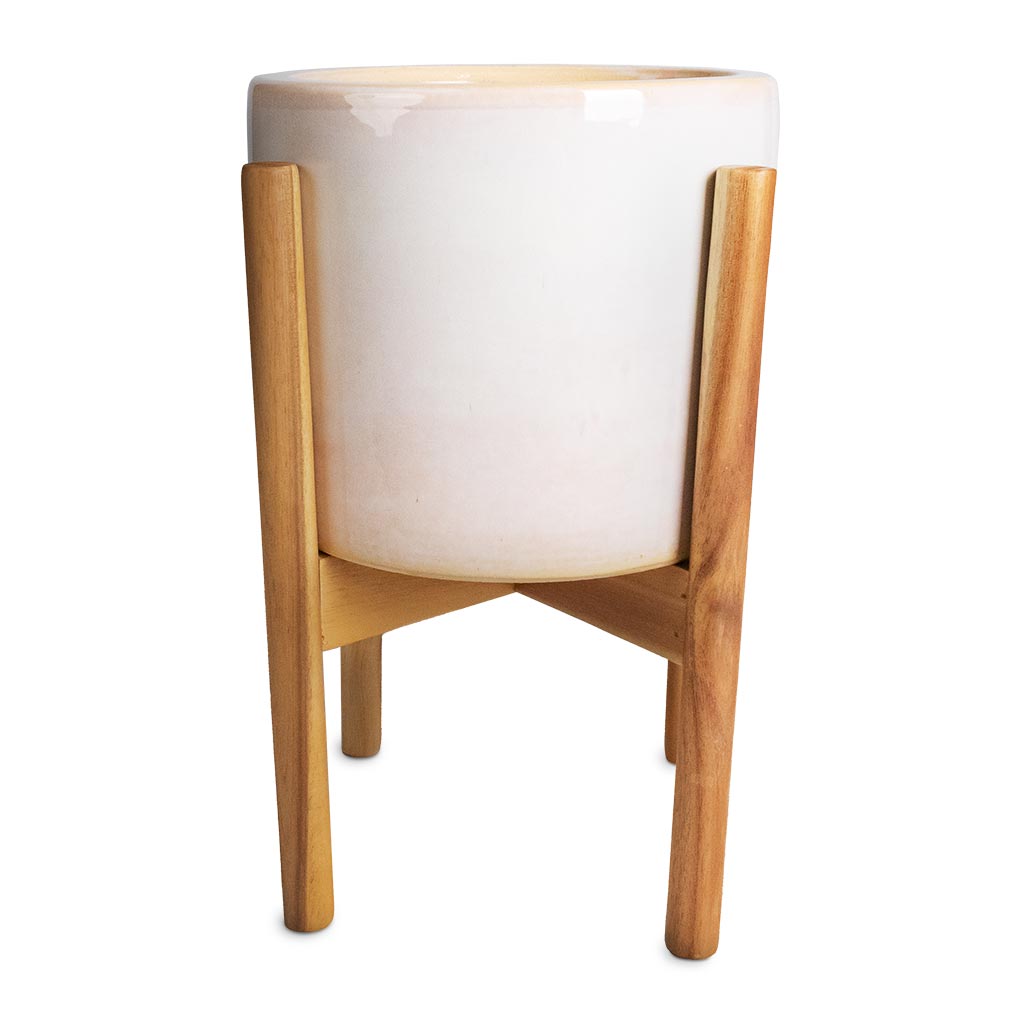 Anzio Plant Pot with Wooden Stand - Stone White