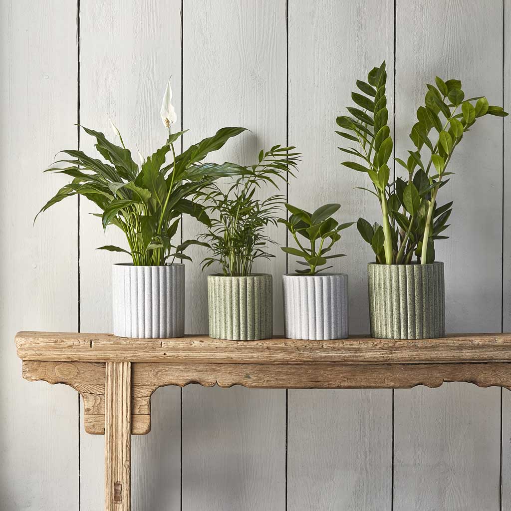Azalea Ribbed Plant Pot - Speckled Green Stone & Grey On Mantle