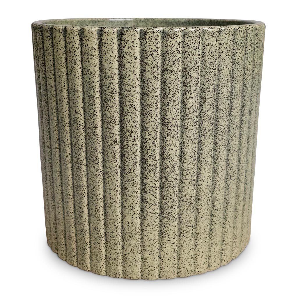 Azalea Ribbed Plant Pot - Speckled Green Stone Large