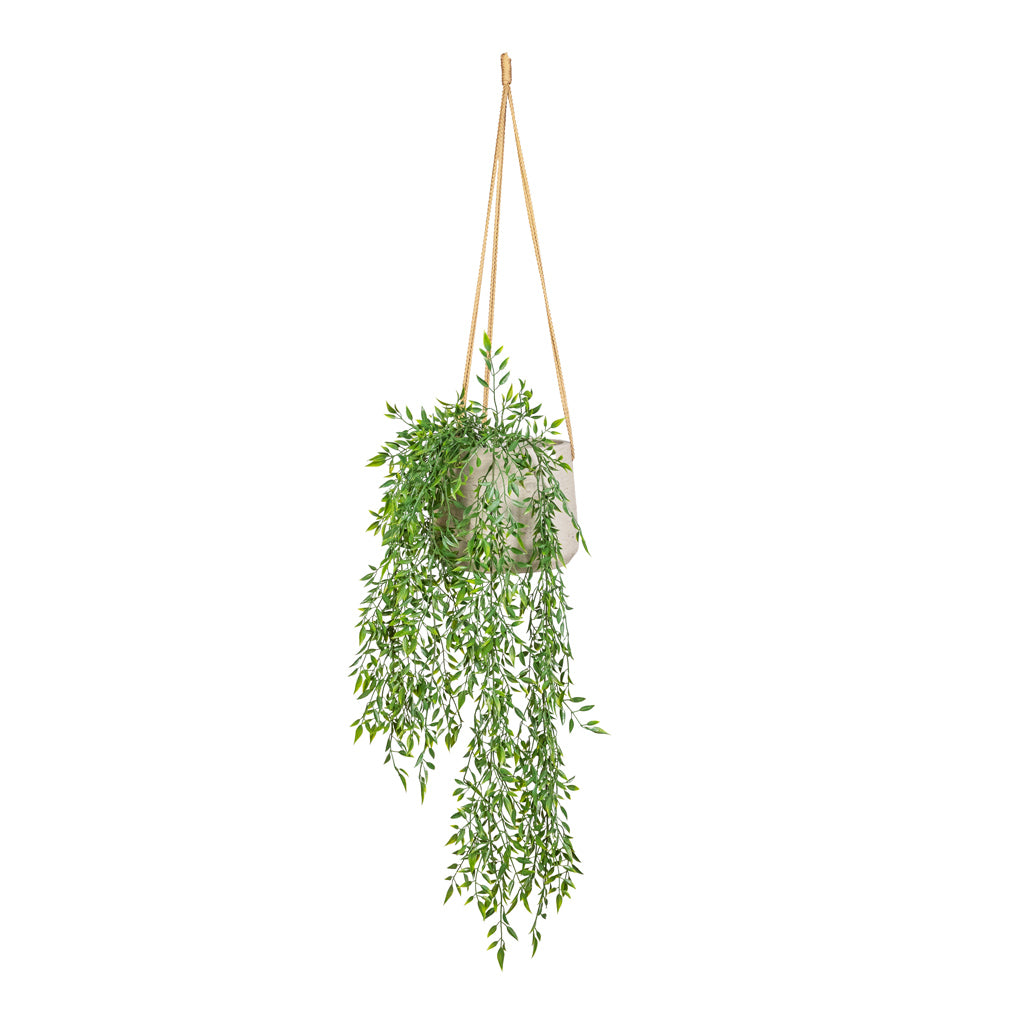 Bamboo Mixed Hanging Bush UV Resistant Artificial 80cm Patt Hanging Pot Grey Washed 20x17cm