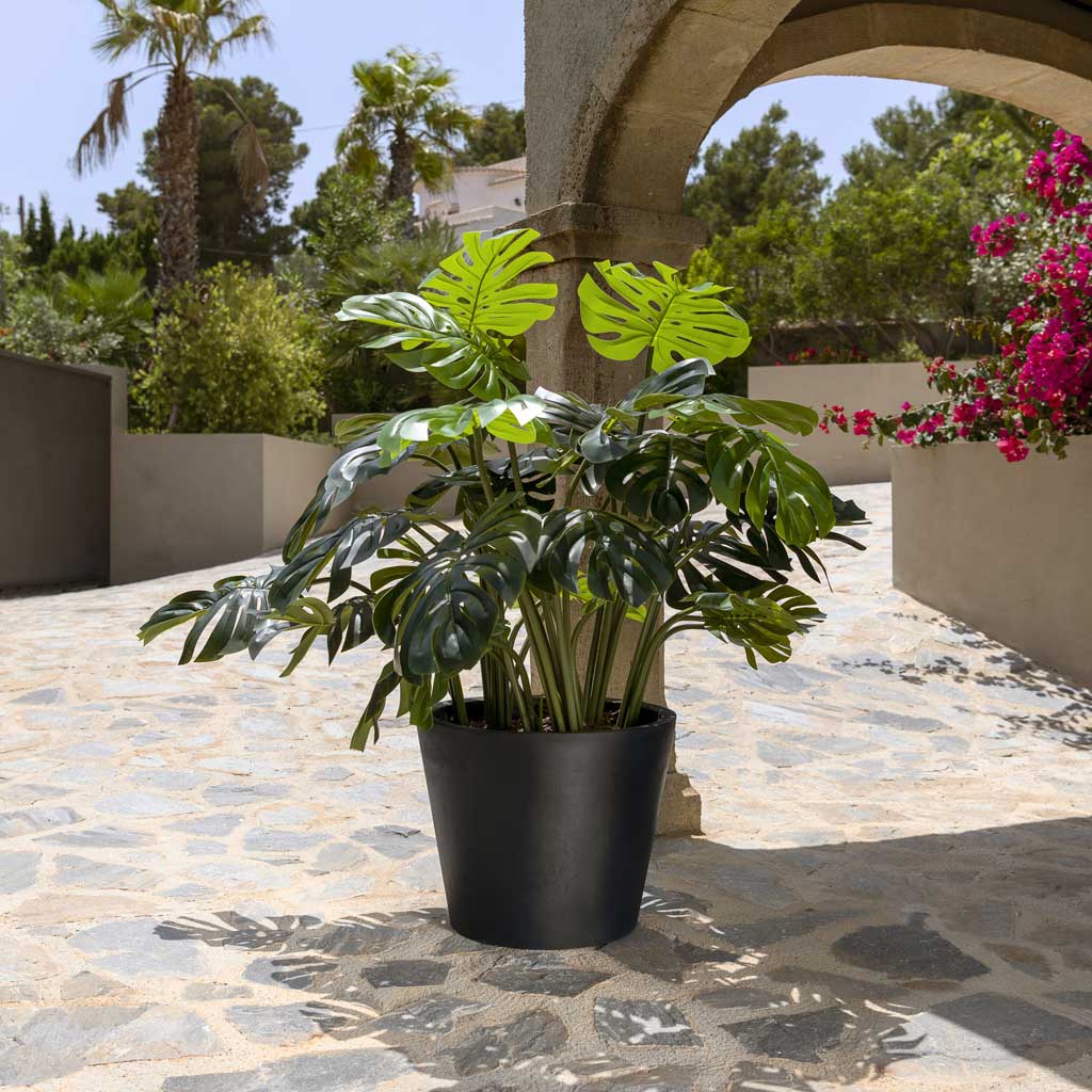 Bucket Natural Planter - Black & Artificial Monstera