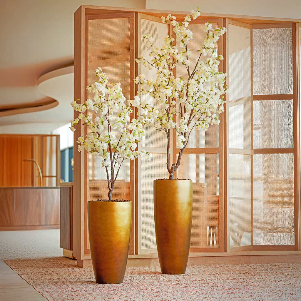 Cherry Blossom Artificial In Gradient Partner Planter Matt Honey