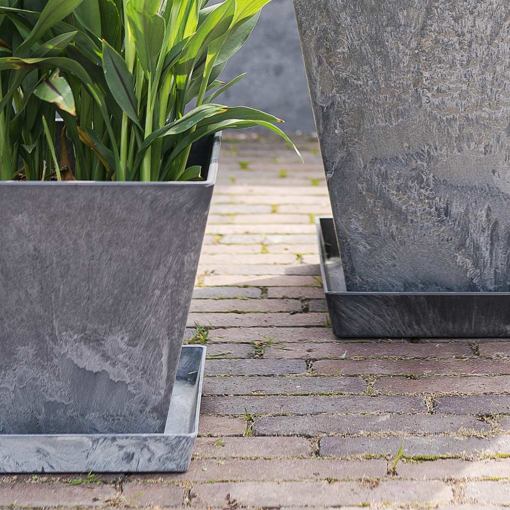 Ella Artstone Plant Pot Saucers - Grey & Ella Artstone Plant Pots Outdoors