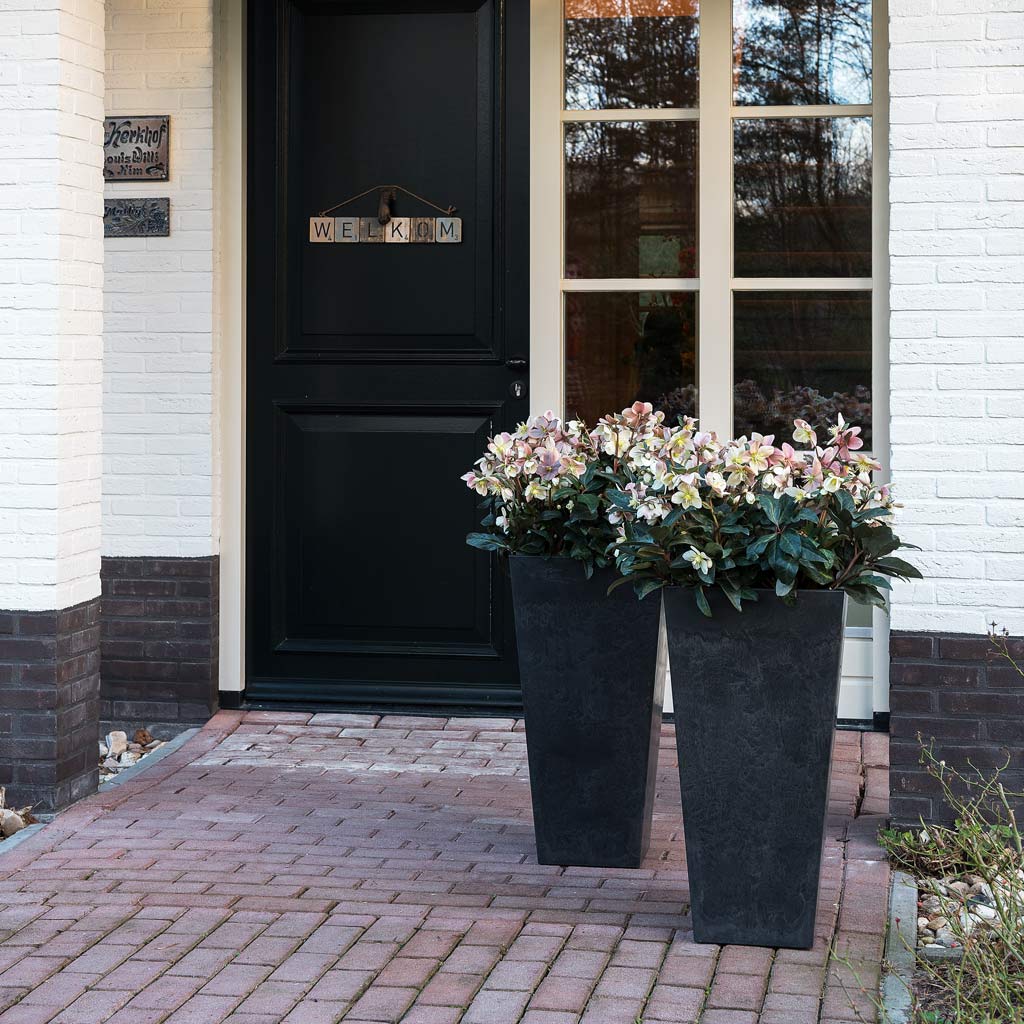 Ella Artstone Tall Planter - Black Outside Doorway