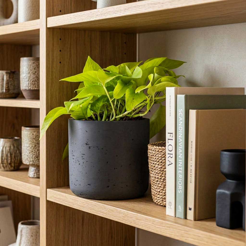 Epipremnum aureum Neon 15x40cm house plant in Charlie Pot Black Washed 18x18cm