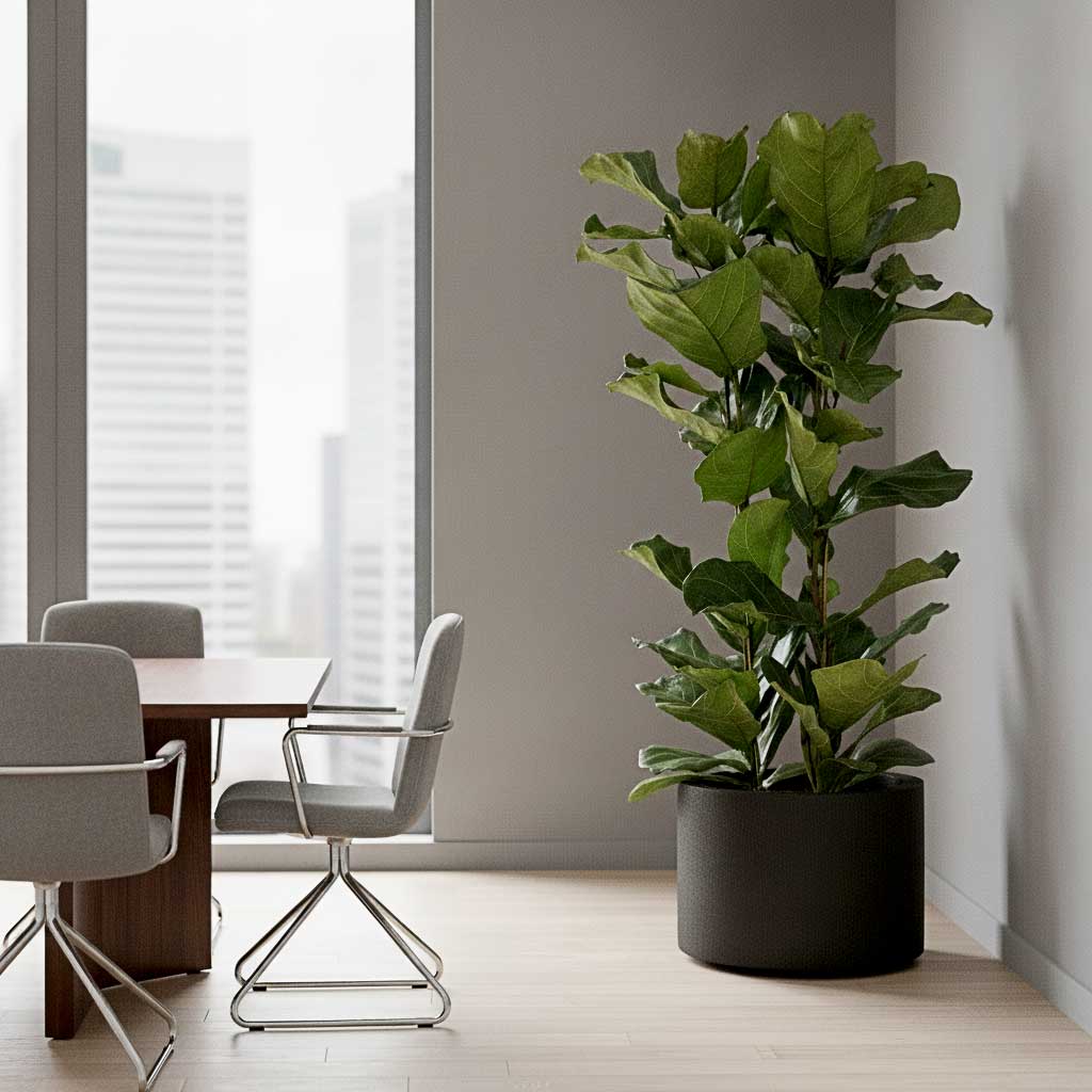 Ficus lyrata - Fiddle Leaf Fig - HydroCare in Grigio Cylinder Planter - Anthracite Concrete