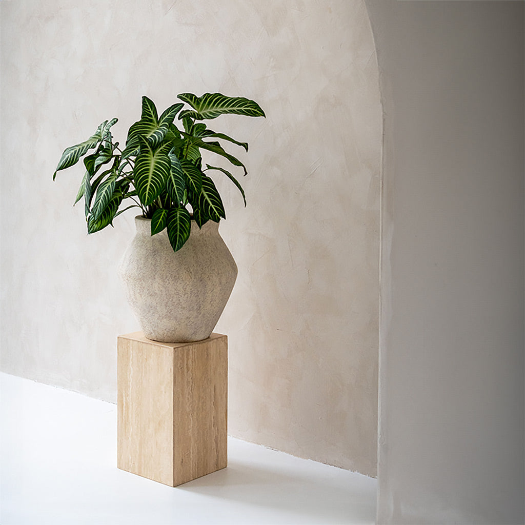 Fleuri Mineral Planter - Travertine On Plinth