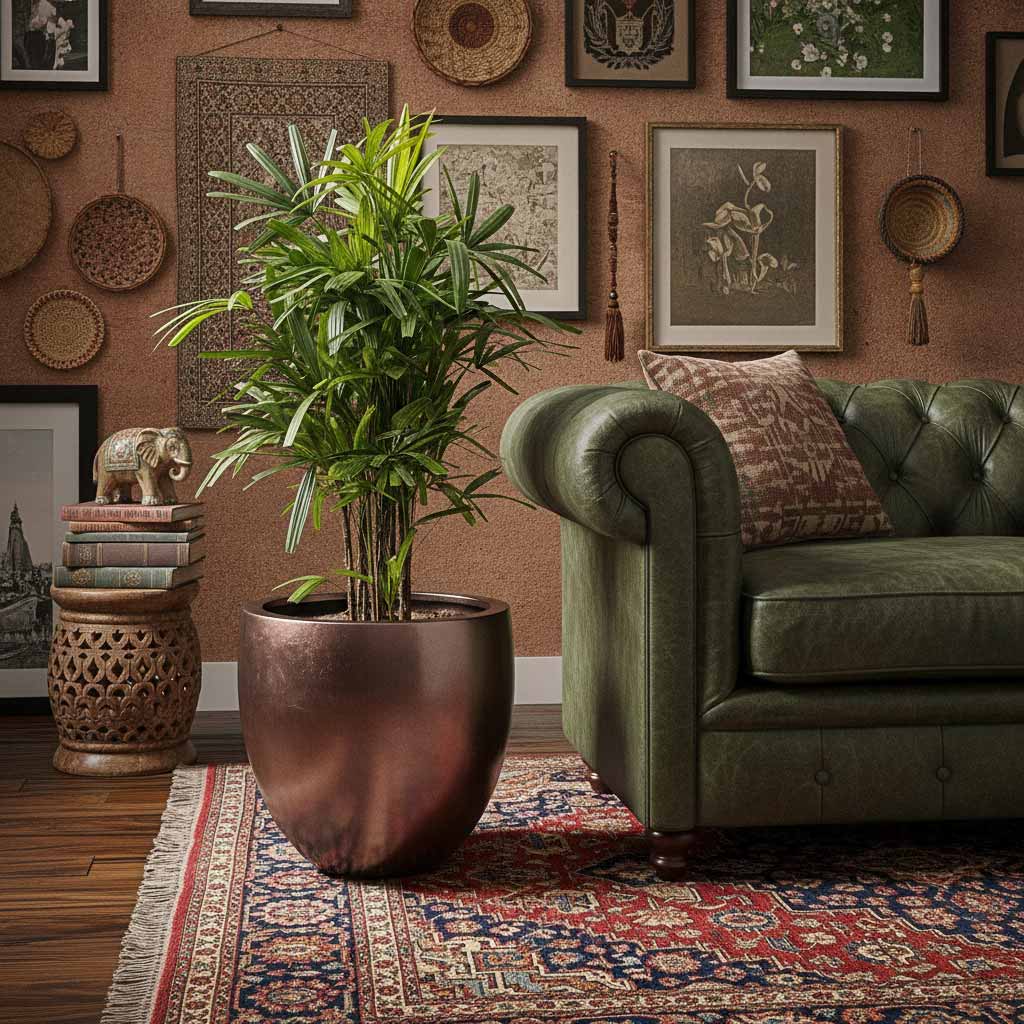 Lady Palm in Gradient Balloon Planter - Matt Coffee