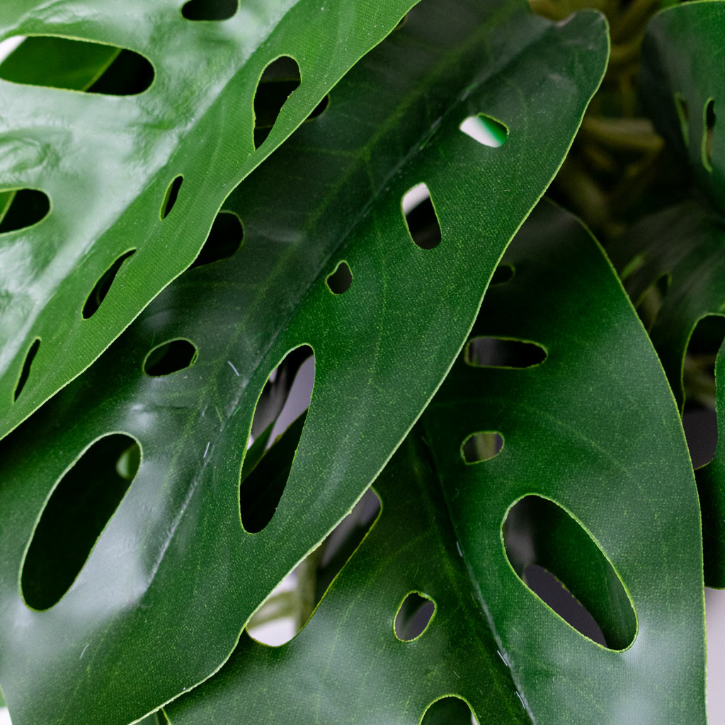 Monstera Monkey Mask Potted Artificial 55cm House Plant In Willow Ribbed Pot Sepia 19x15cm