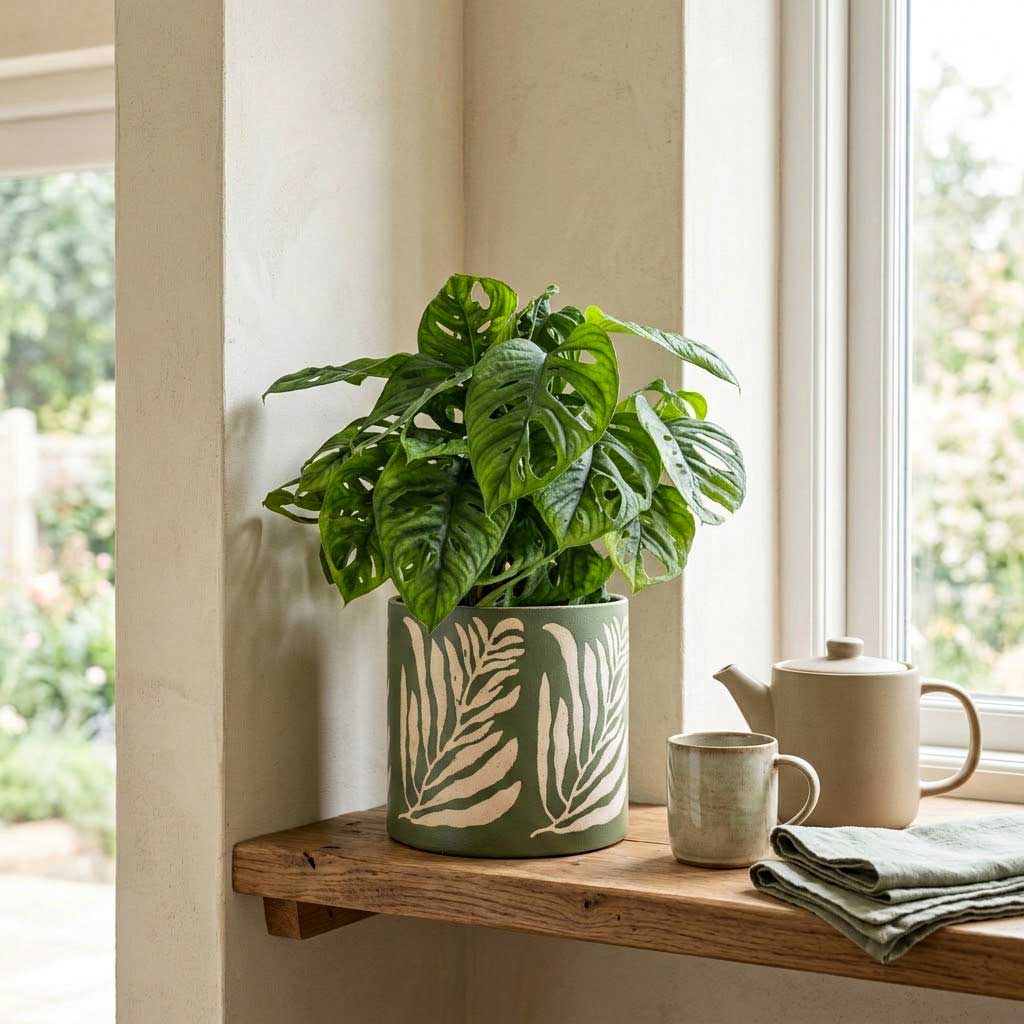Monstera adansonii - Monkey Mask - 15 x 40cm in Leaf Plant Pot - Green - 18 x 16cm