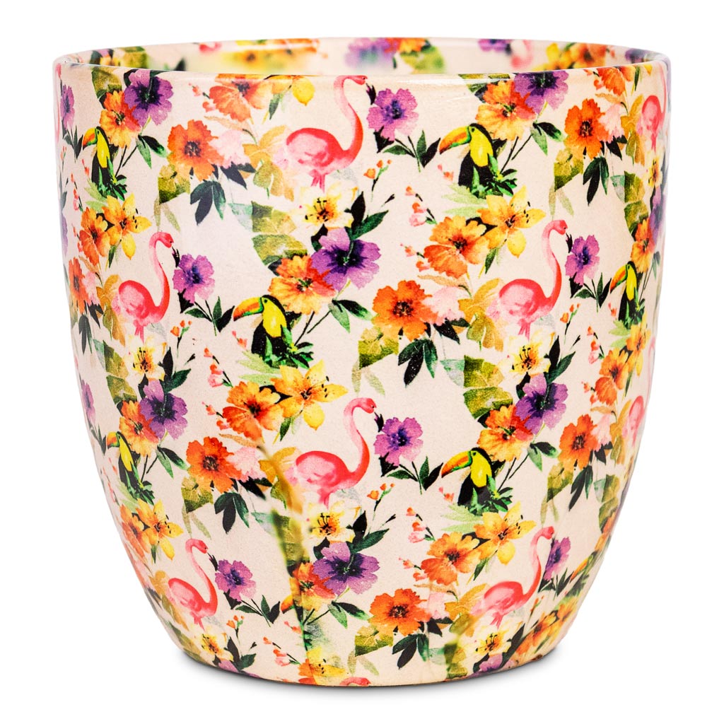 Monza Pot Floral Flamingo 15x14cm
