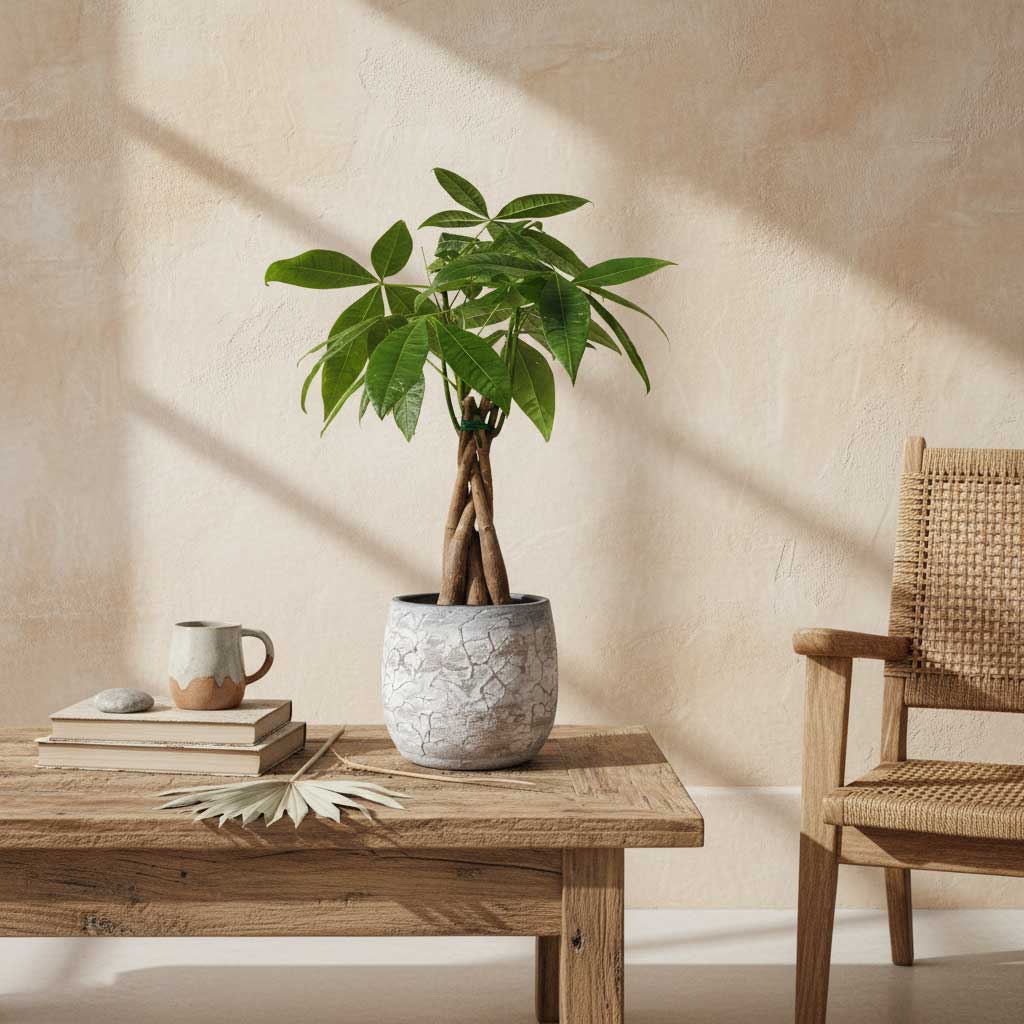 Pachira aquatica Money Tree 12x45cm Evi Plant Pot Antique Silver 15x13cm