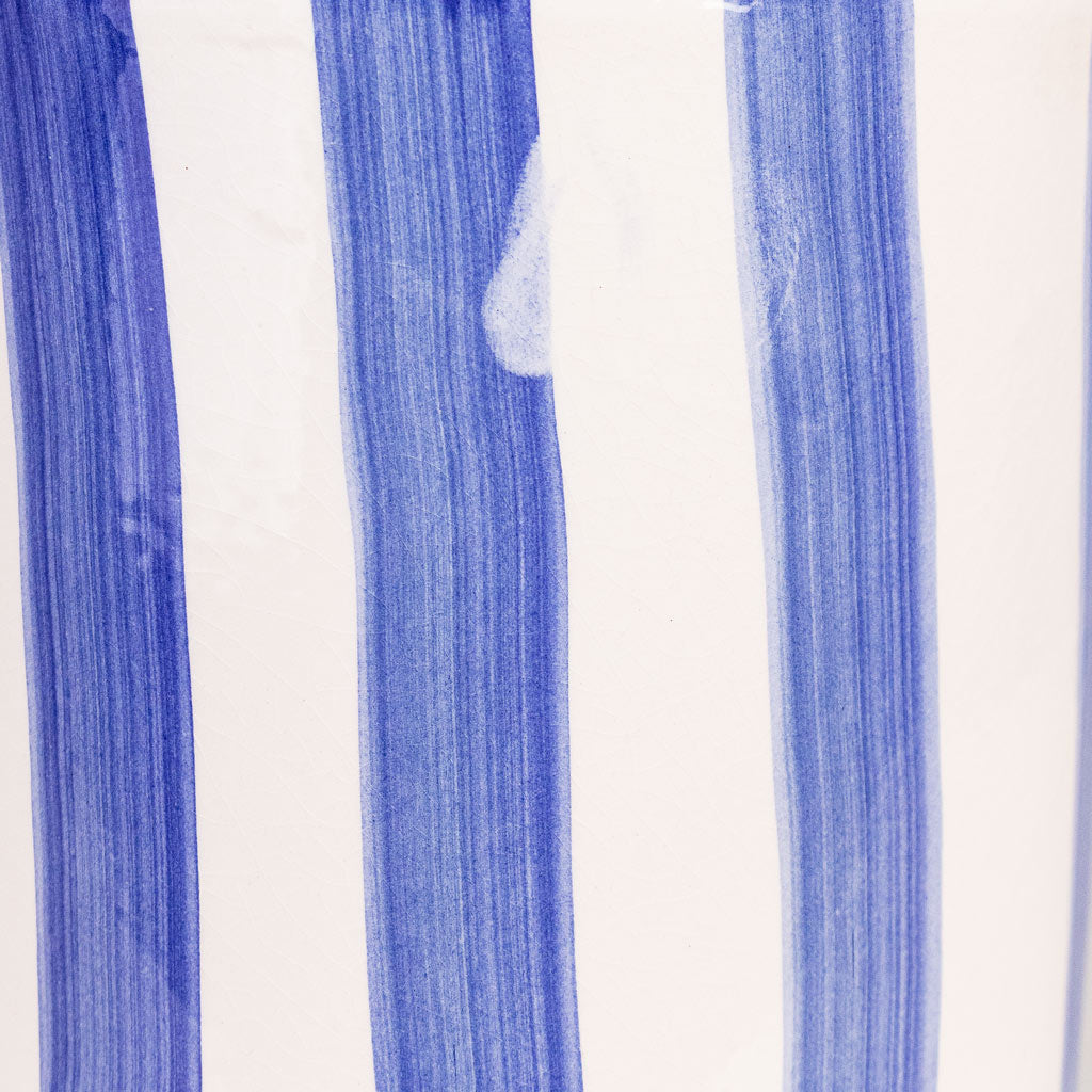 Paros Painted Pot Blue Stripe Close up