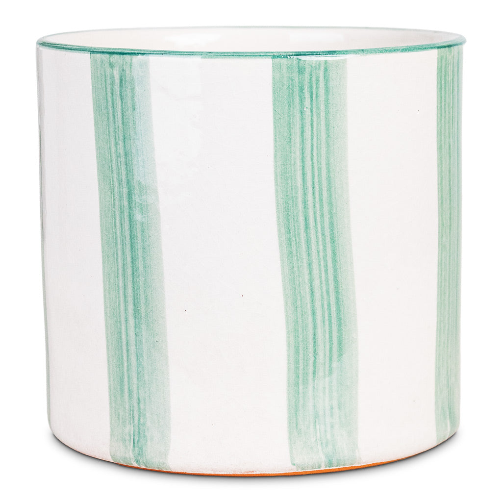 Paros Painted Pot GreenStripe 15x14cm