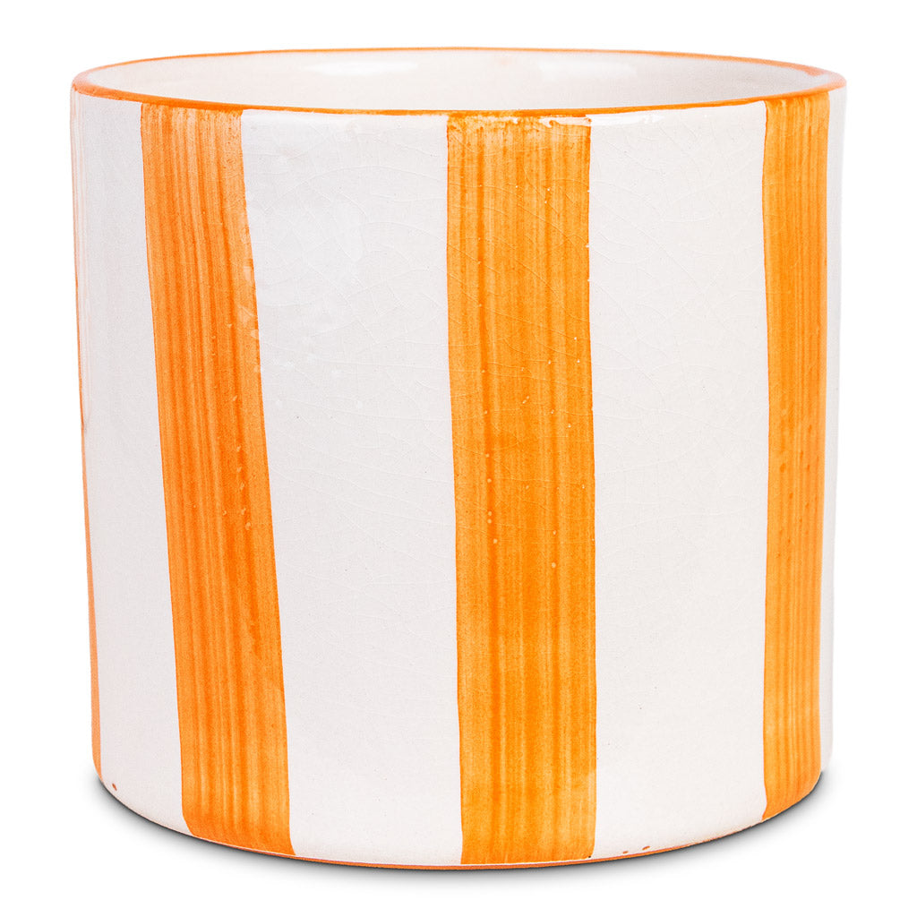 Paros Painted Pot Orange Stripe 15x14cm