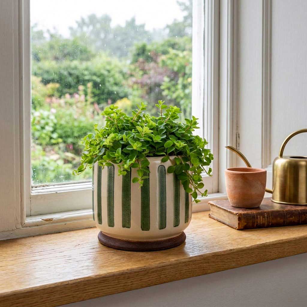 Stripe Pot Green - 16x13cm