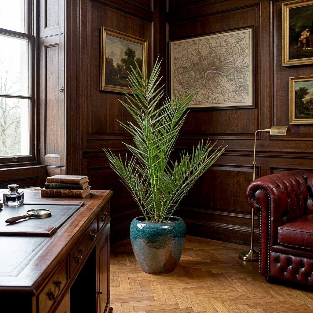Phoenix canariensis - Canary Island Date Palm - 19 x 120cm in Mystic Planter - Metallic Ocean - 32 x 30cm