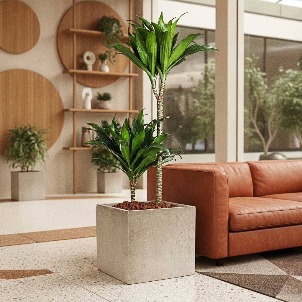 Dracaena fragrans Compacta - Multi Stem & Stian Plant Pot - Moss Green