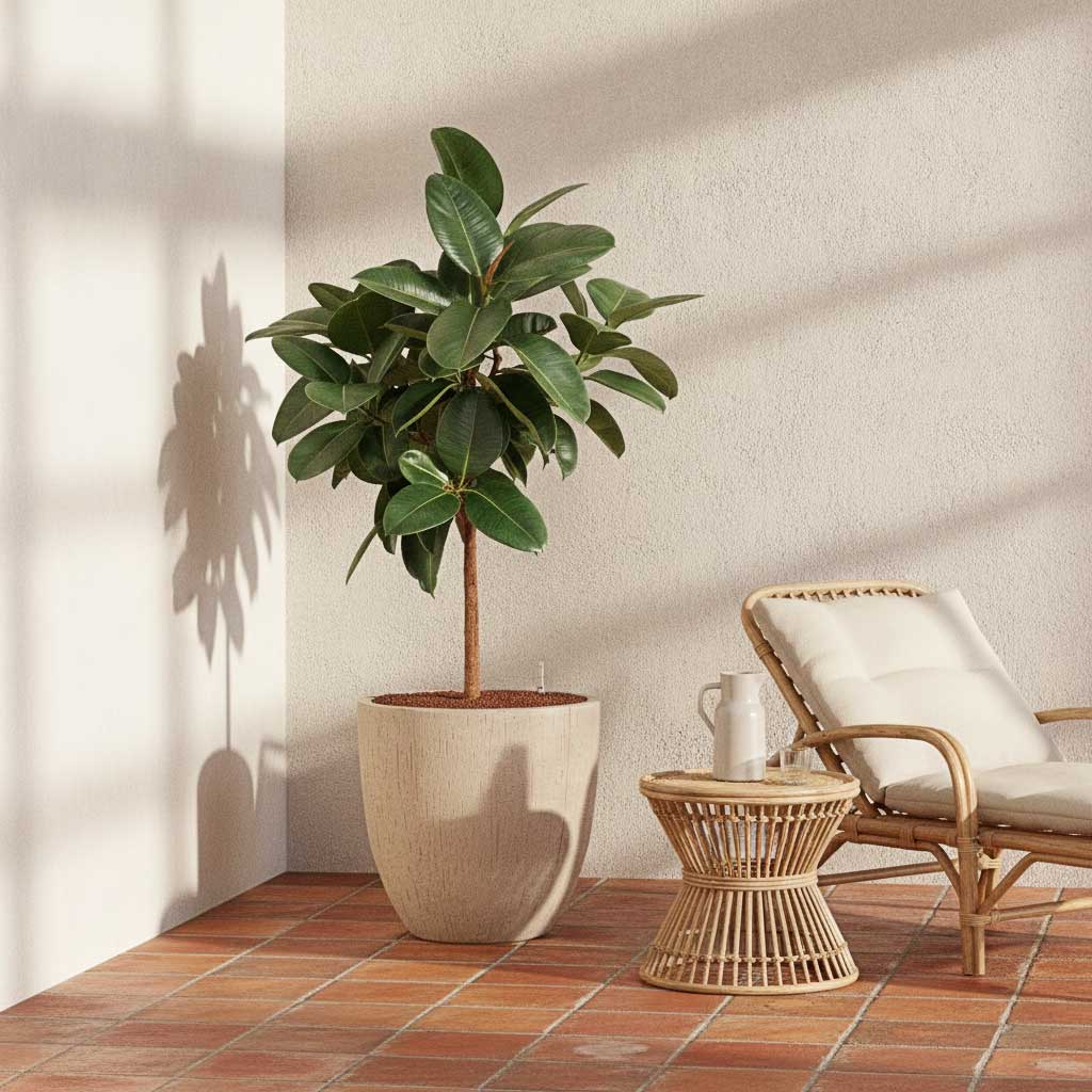 Ficus elastica Robusta - Rubber Plant in Raindrop Egg Planter - Stone