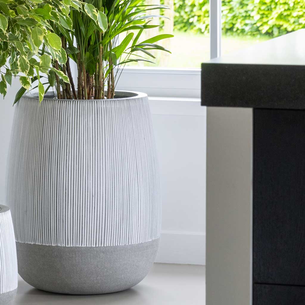 Ridged Perry Plant Pot - White Stripe In Kitchen
