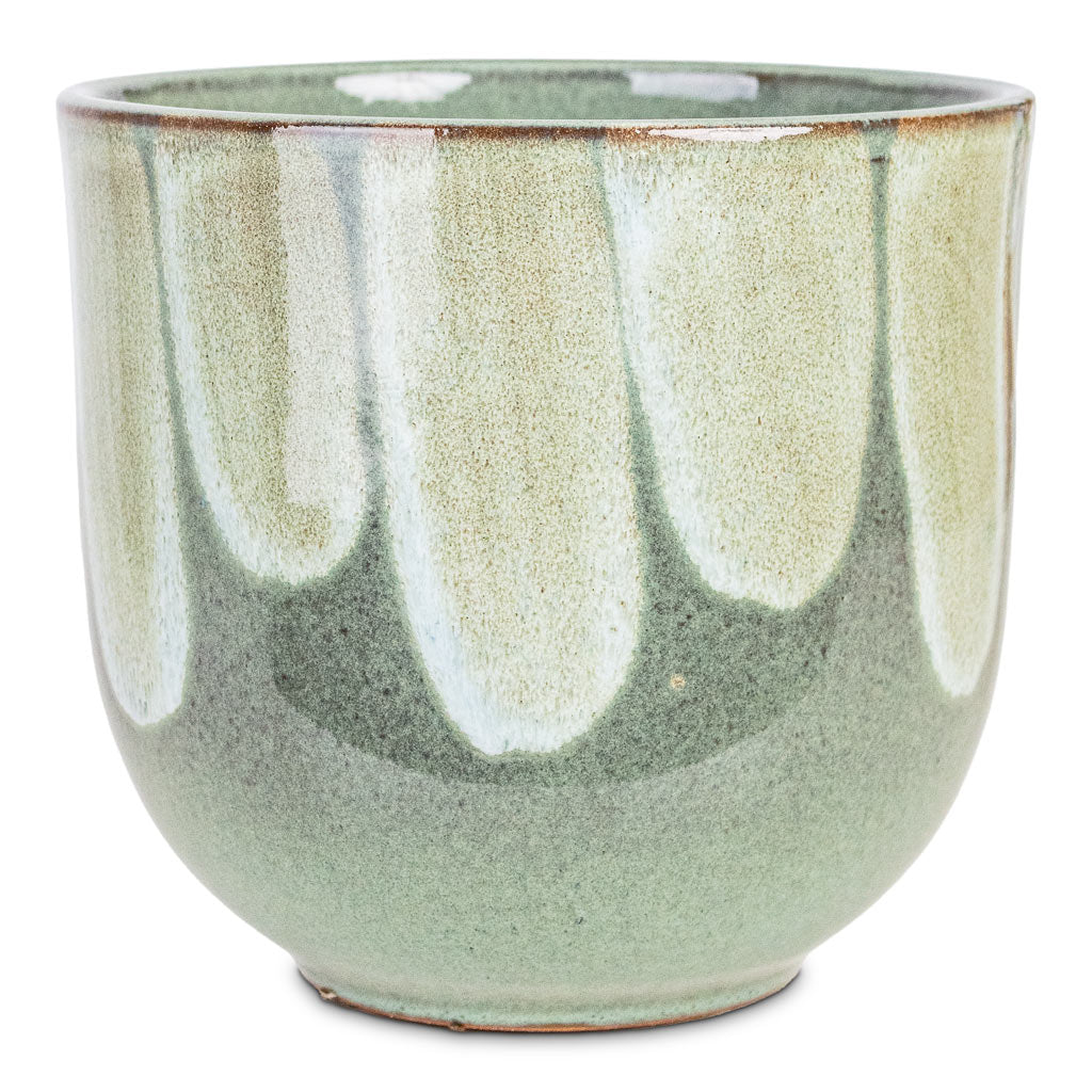 Rowe Glaze Pot Green Drip 16x15cm