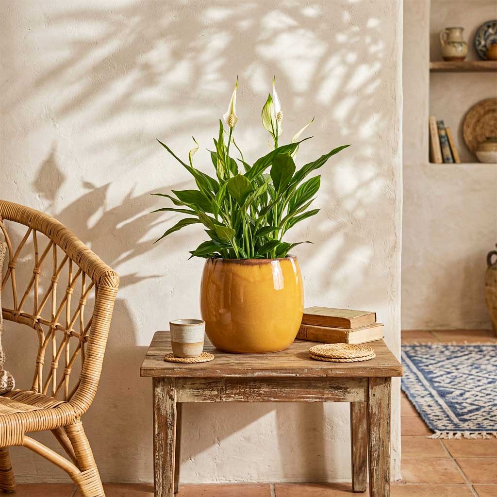 Spathiphyllum Bellini - 13x40cm In Charlotte Pot Ochre - 19x16cm