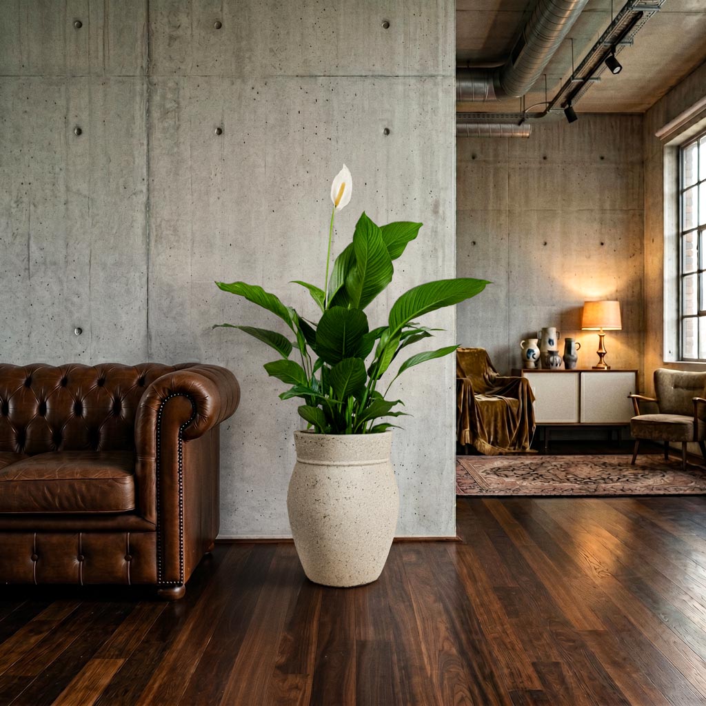 Spathiphyllum Sweet Lauretta - 24x90cm In Evi Pot Antique Silver -  32x29cm