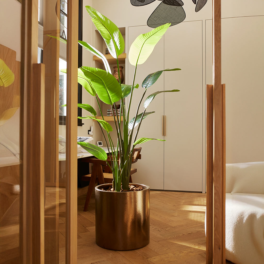 Strelitzia nicolai Giant Bird of Paradise Artificial In Ryan Pot Blue Gold