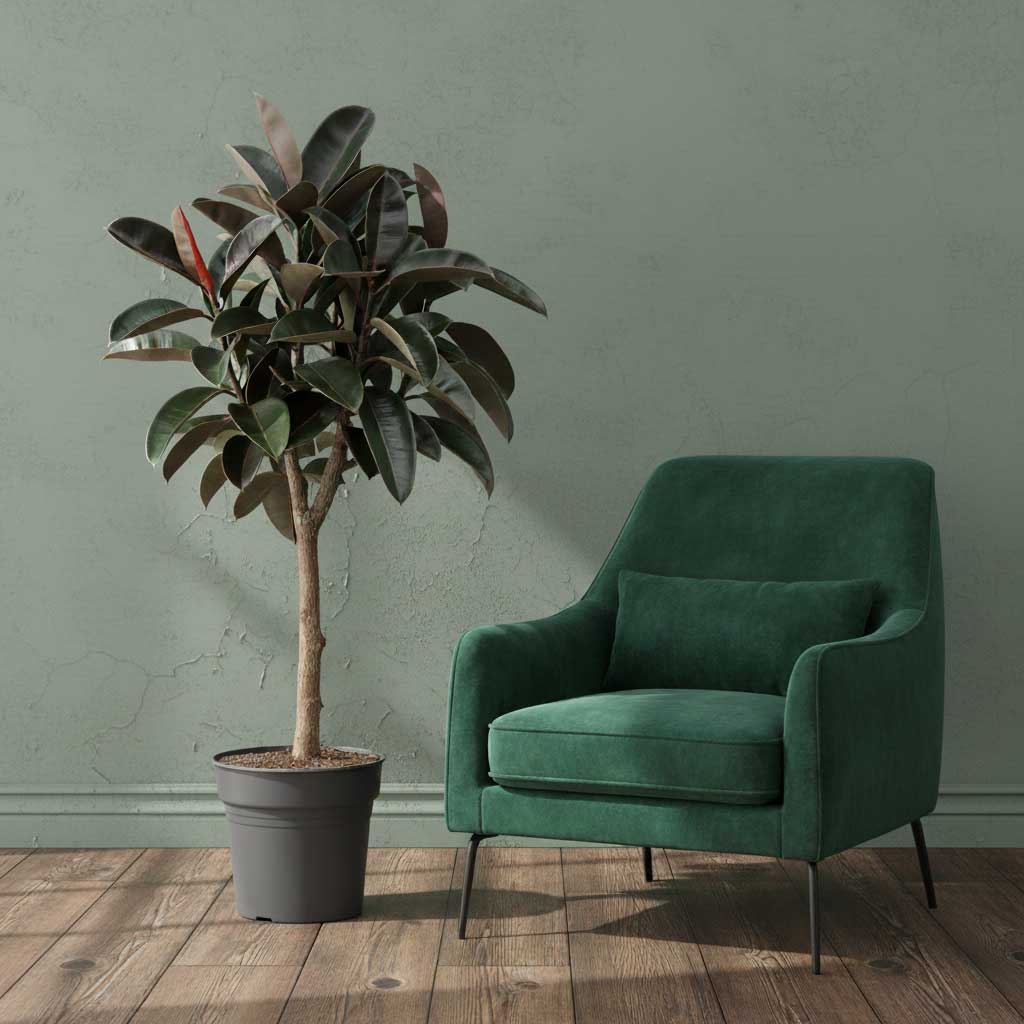 Ficus elastica Abidjan - Burgundy Rubber Plant - Straight Stem - 30 x 130cm
