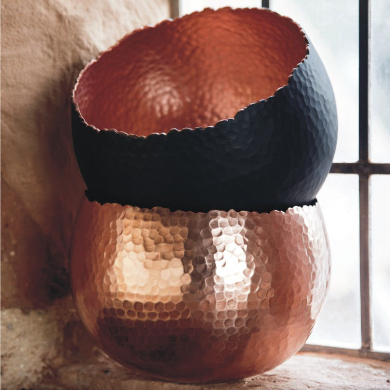 Hammered Houseplant Bowl - Black and Copper