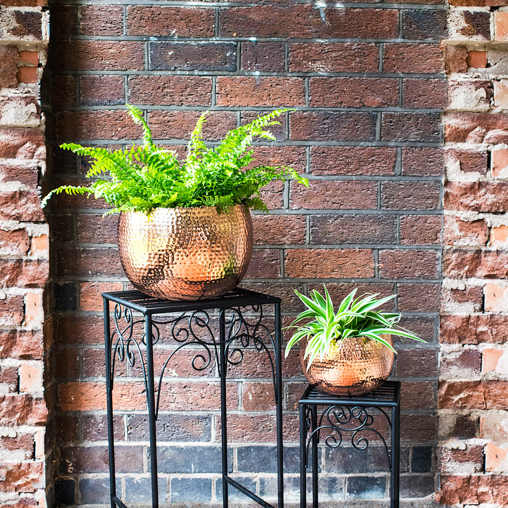 Hammered Houseplant Bowl - Copper with Black 30cm
