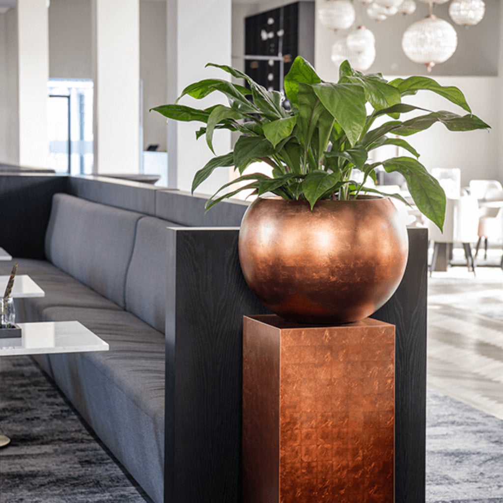 Metallic Globe Plant Pot - Matt Copper Lifestyle