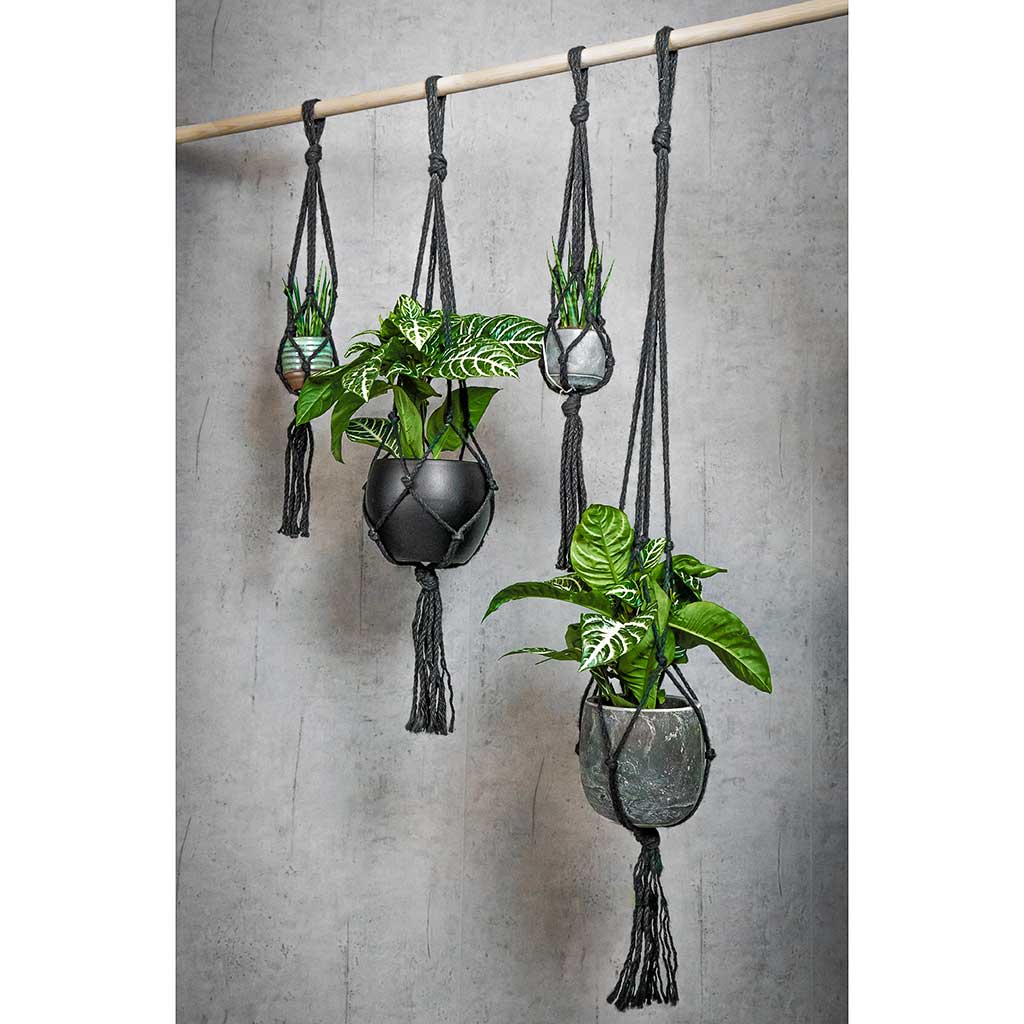 Plant Pot Knotted Macrame Hanging Rope Black 120cm